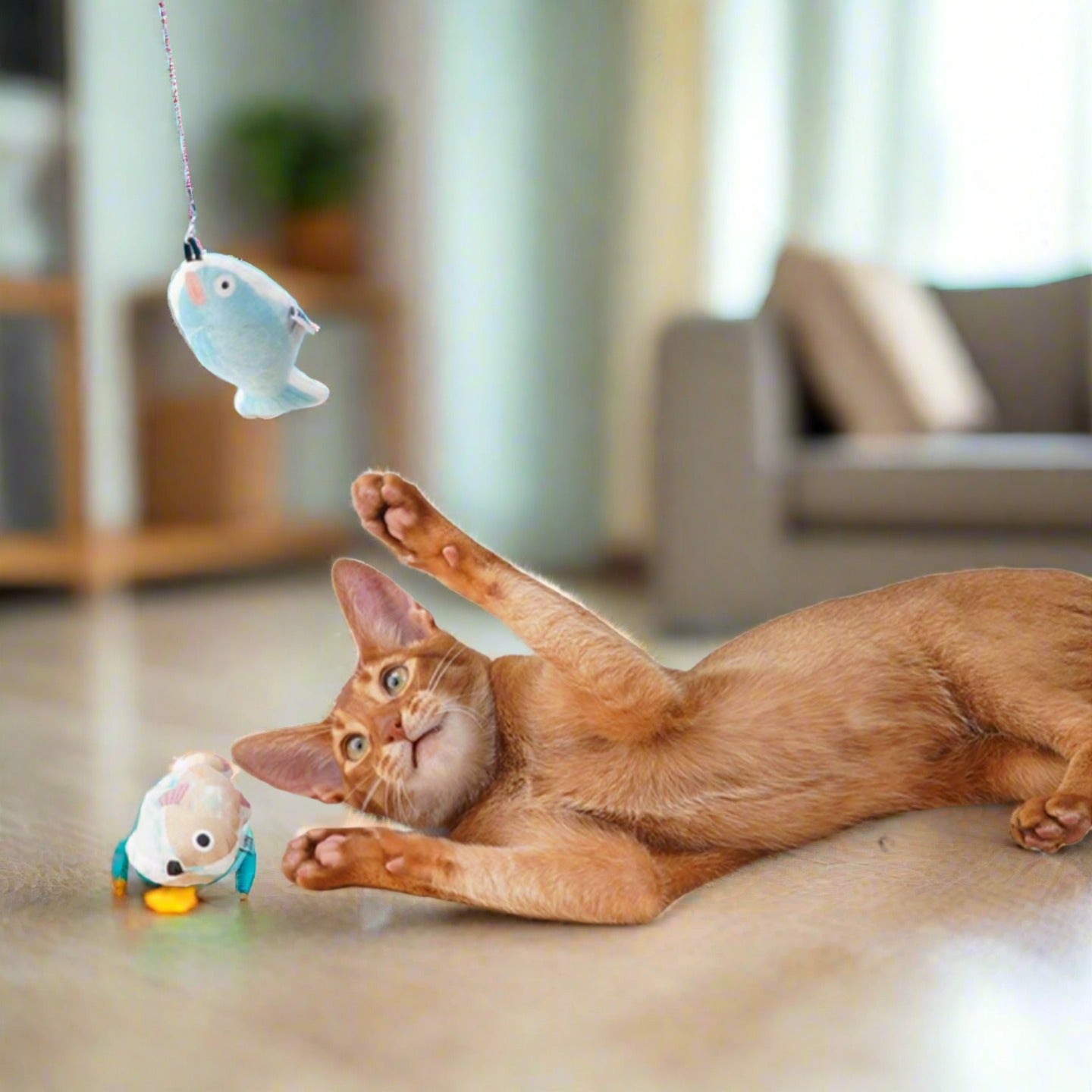 Katzenangel mit drei Längen und Katzenminze für aktives Spielen