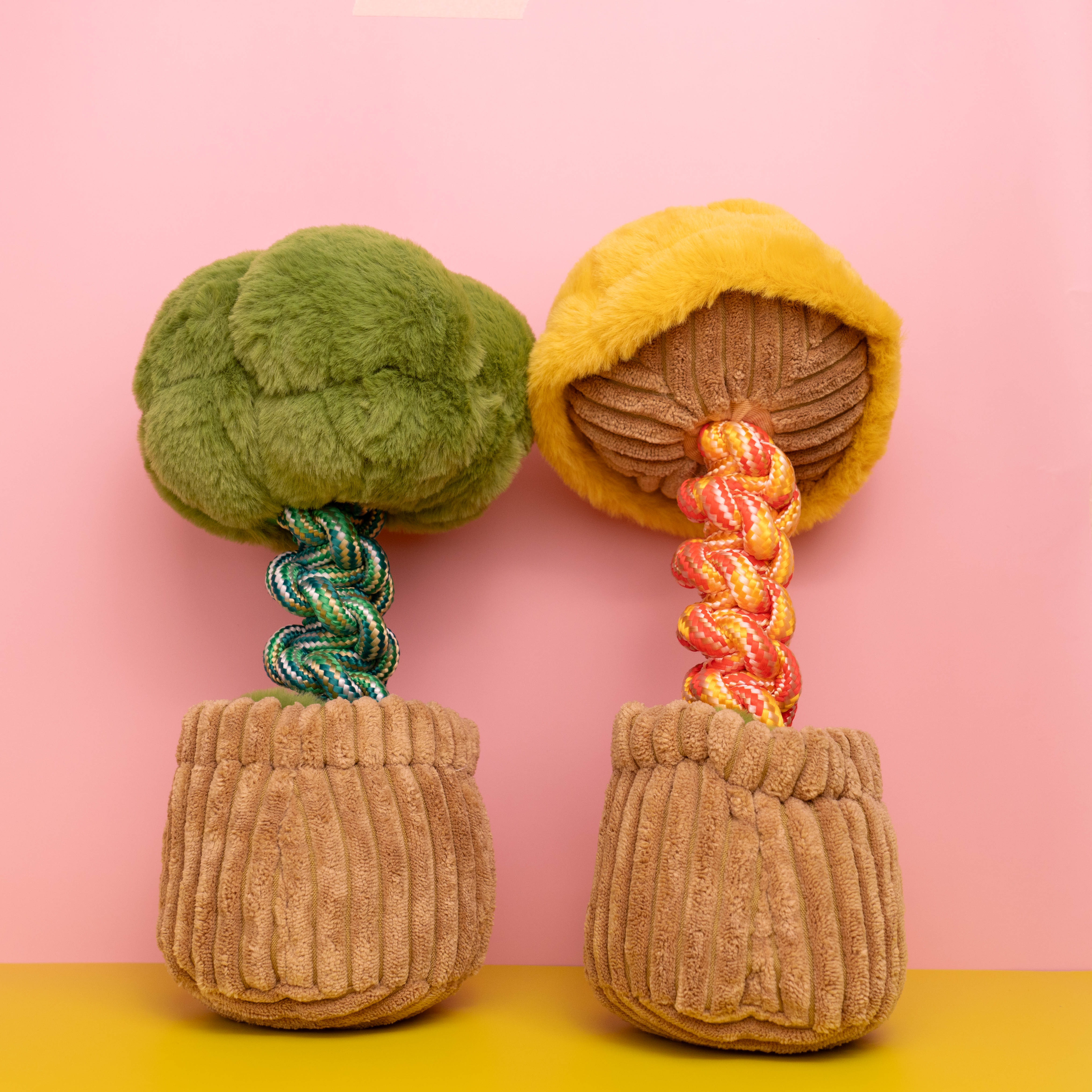 Langlebiges Hundespielzeug in Pflanzentopf-Form mit Sound-Effekt und Baumwollseil – ideal für Zerr- und Kauspiel