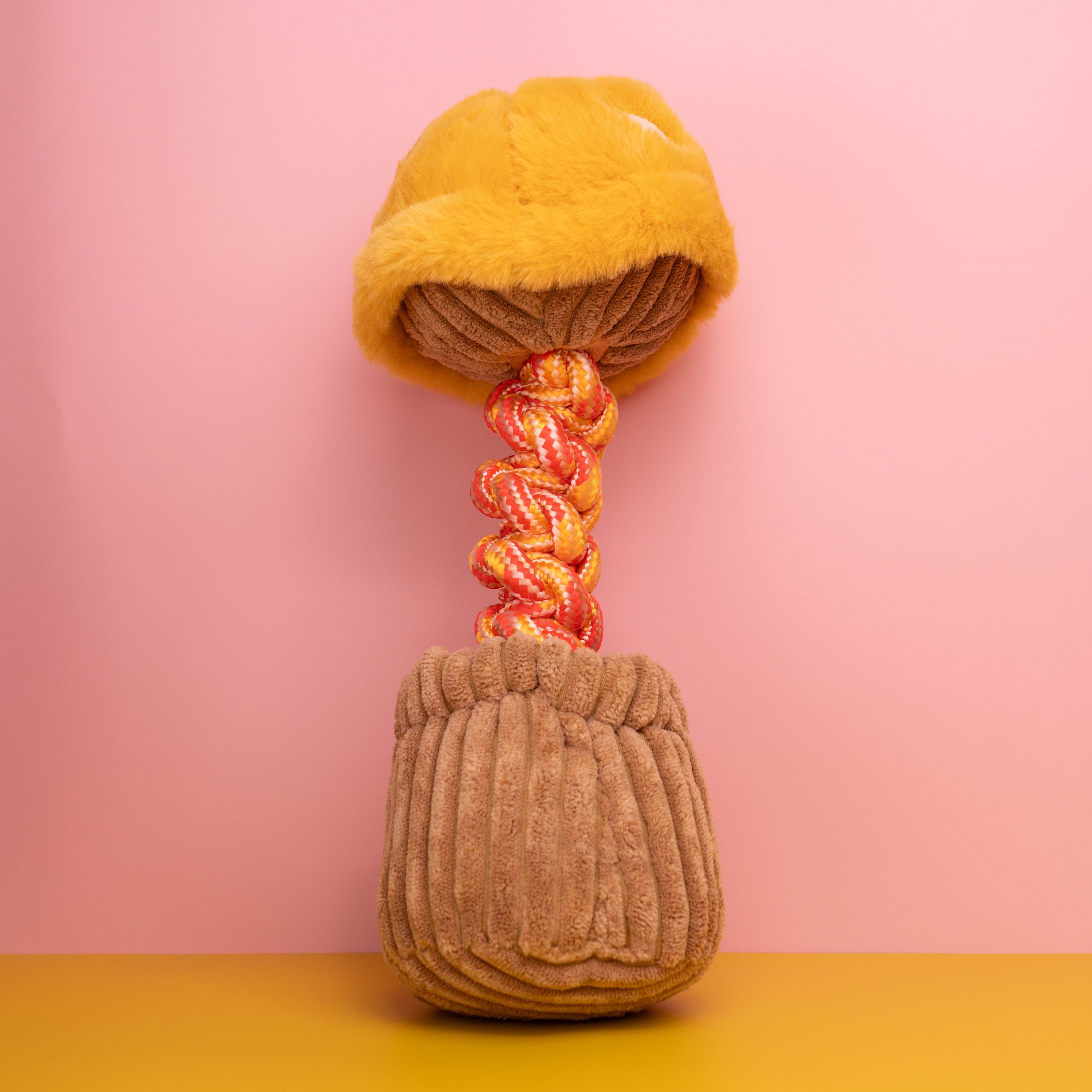 Witziges Hundespielzeug in Form eines Pflanzentopfs mit Seil und Quietscher