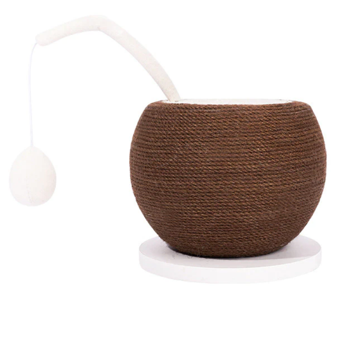 Jute-Katzenkratzer mit 2 cm dicker Platte und stylischem Kokosnussmotiv für aktives Kratzen.s
