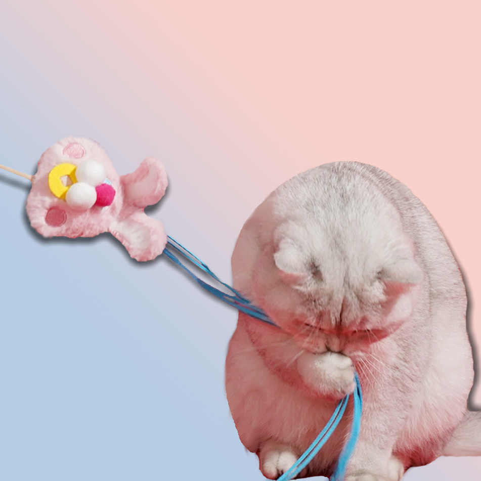 Katzenspielzeug Rosa Kaninchen mit kratzfesten Wildlederquasten und sicherem Halt.