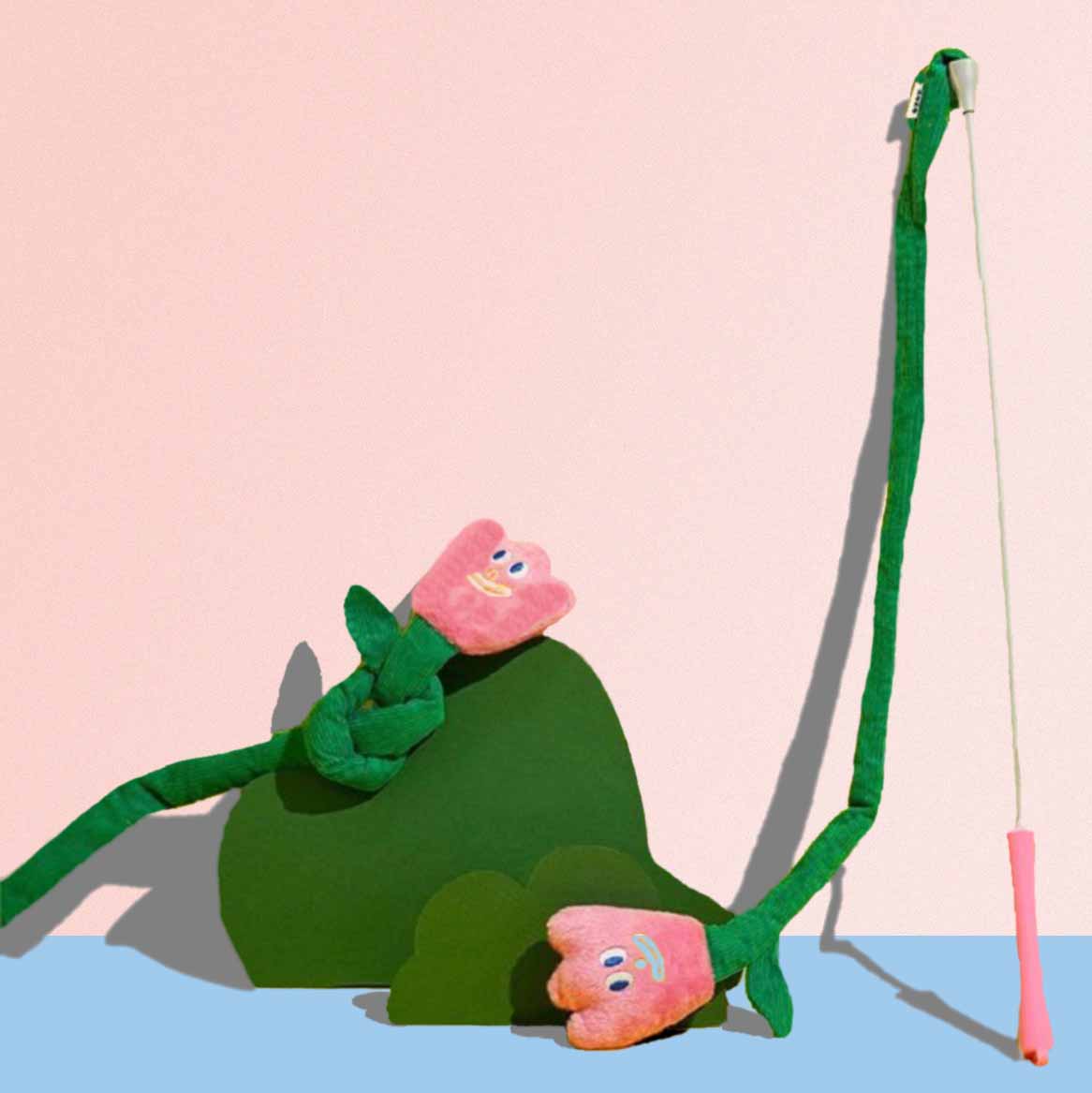 Tulpen-Katzenspielzeug mit robustem Stab für stundenlangen Spielspaß.