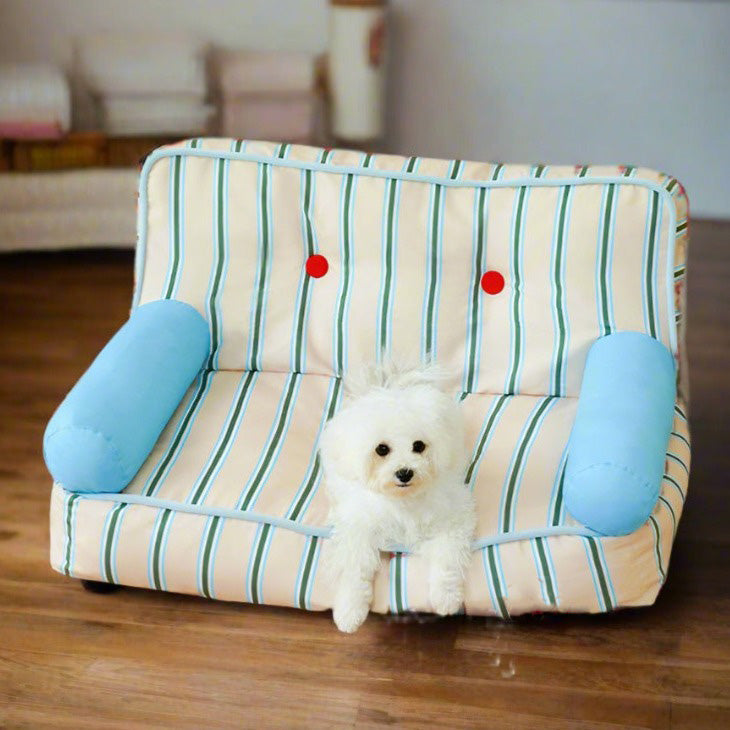 Vintage Striped Sofa Cat & Dog Bed - Fluffy Smiles