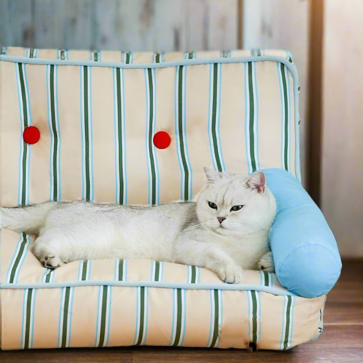 Vintage Striped Sofa Cat & Dog Bed - Fluffy Smiles