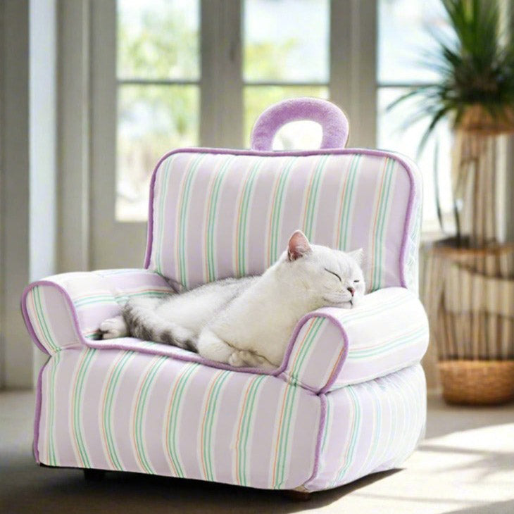 Cooling Striped Sofa Cat & Dog Bed - Fluffy Smiles