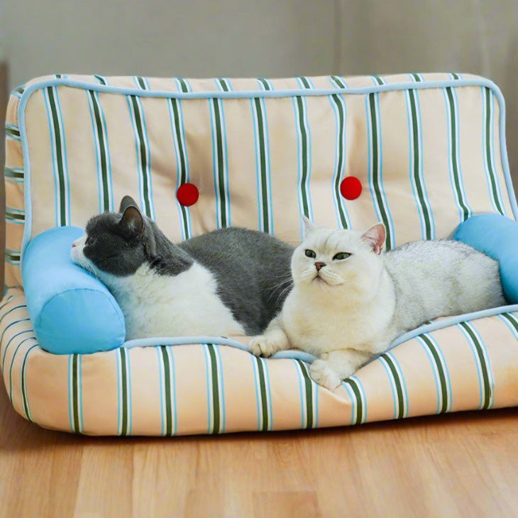 Vintage Striped Sofa Cat & Dog Bed - Fluffy Smiles