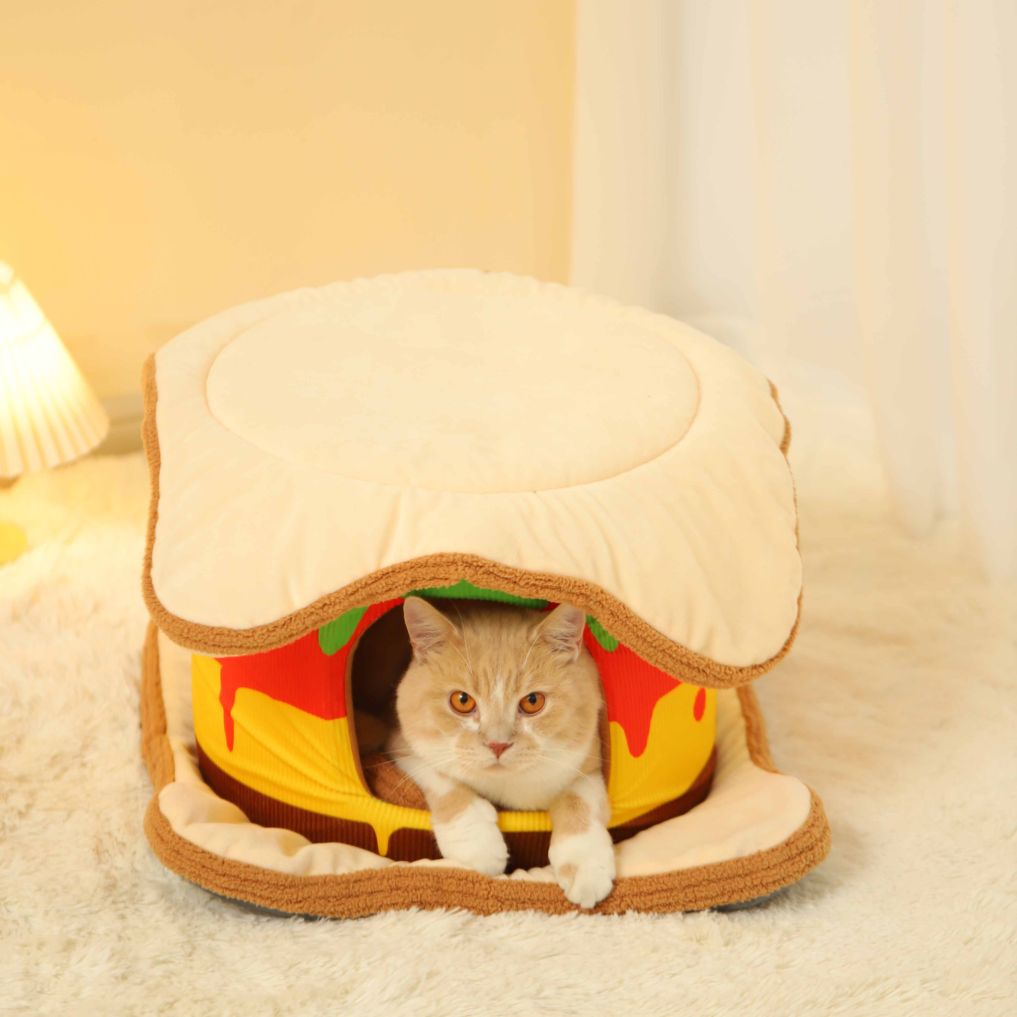 Multifunction Hamburger Cat & Dog Bed - Fluffy Smiles