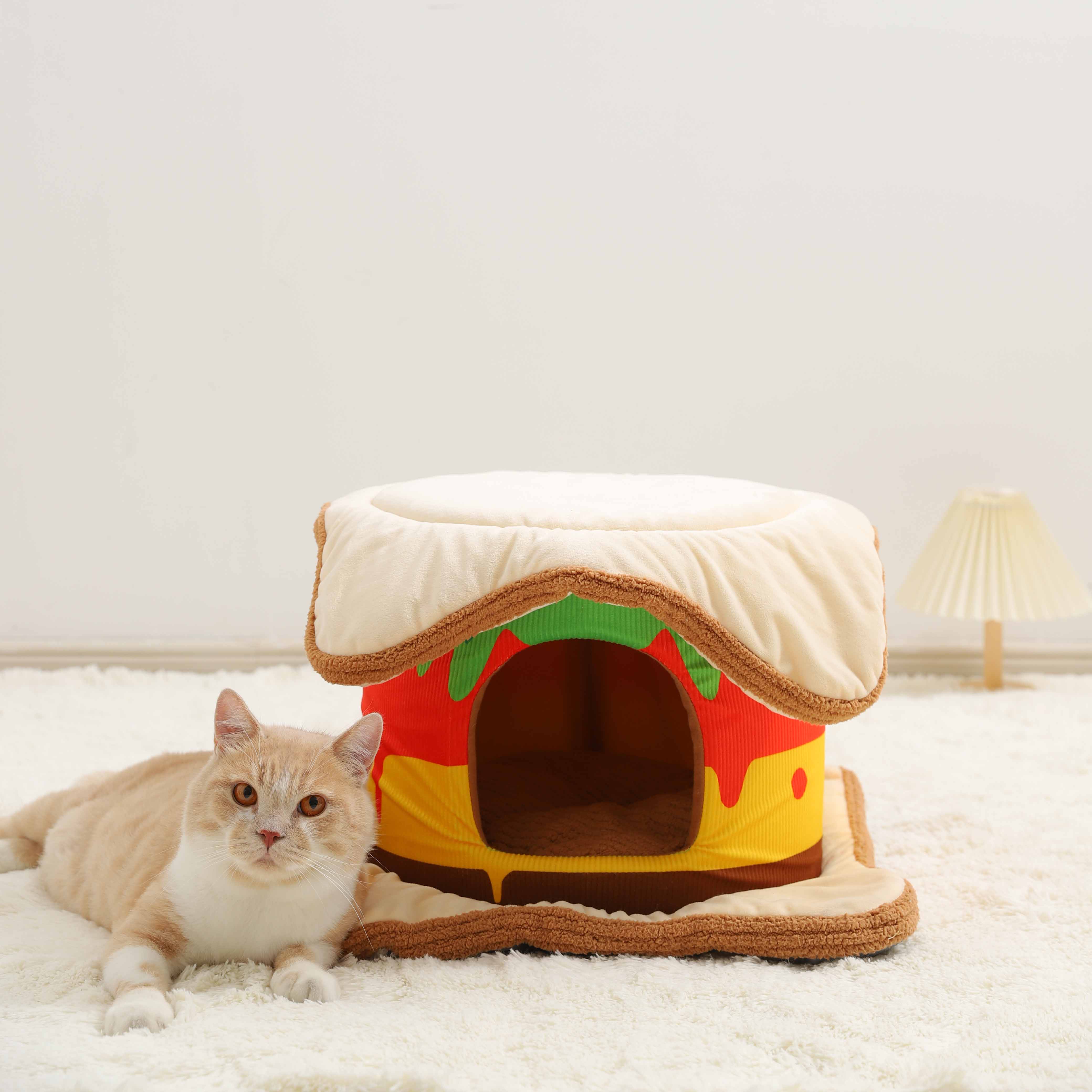 Multifunction Hamburger Cat & Dog Bed - Fluffy Smiles