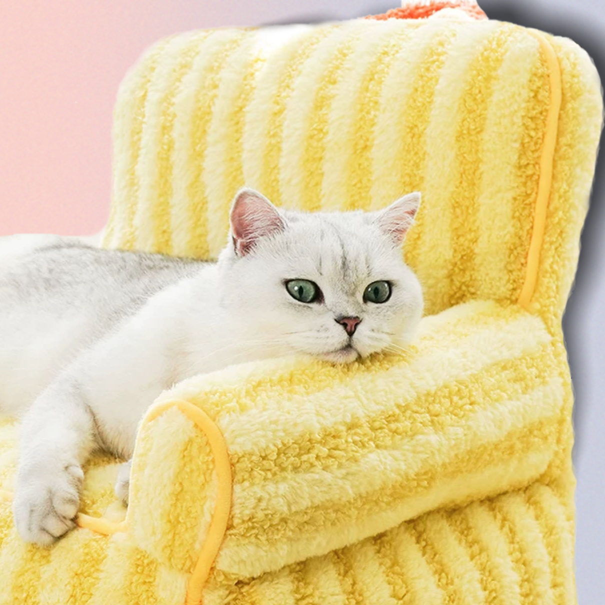 Striped Plush Sofa Cat & Dog Bed - Fluffy Smiles